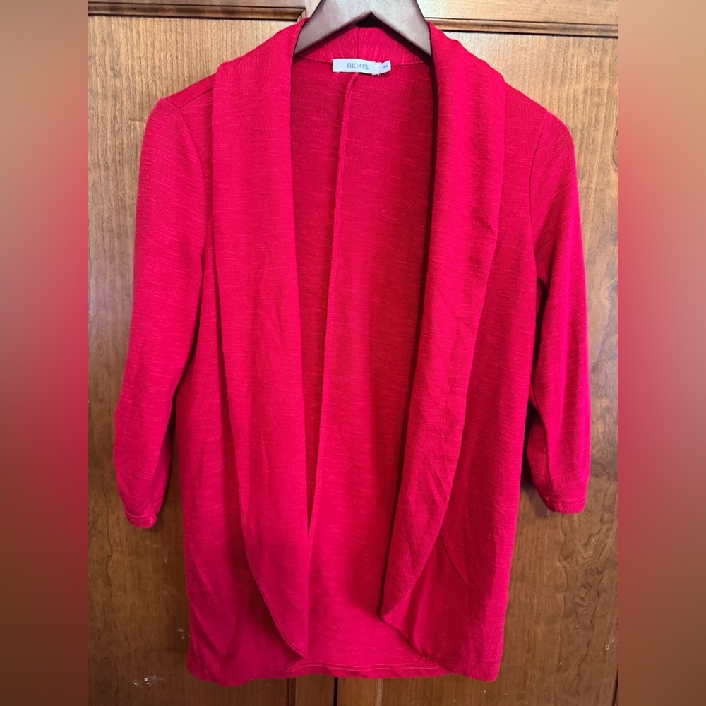 Open Front shawl collar Cardigan - red